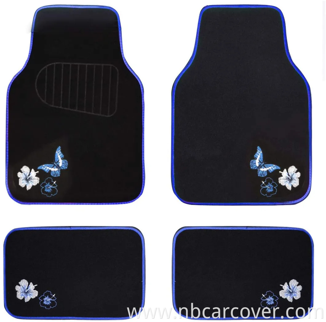 Car Pass-Universal Fit Embroidery Butterfly and Flower Car Floor Mats, Universal Fit for Suvs, Trucks, Sedans, Vans, Set of 4